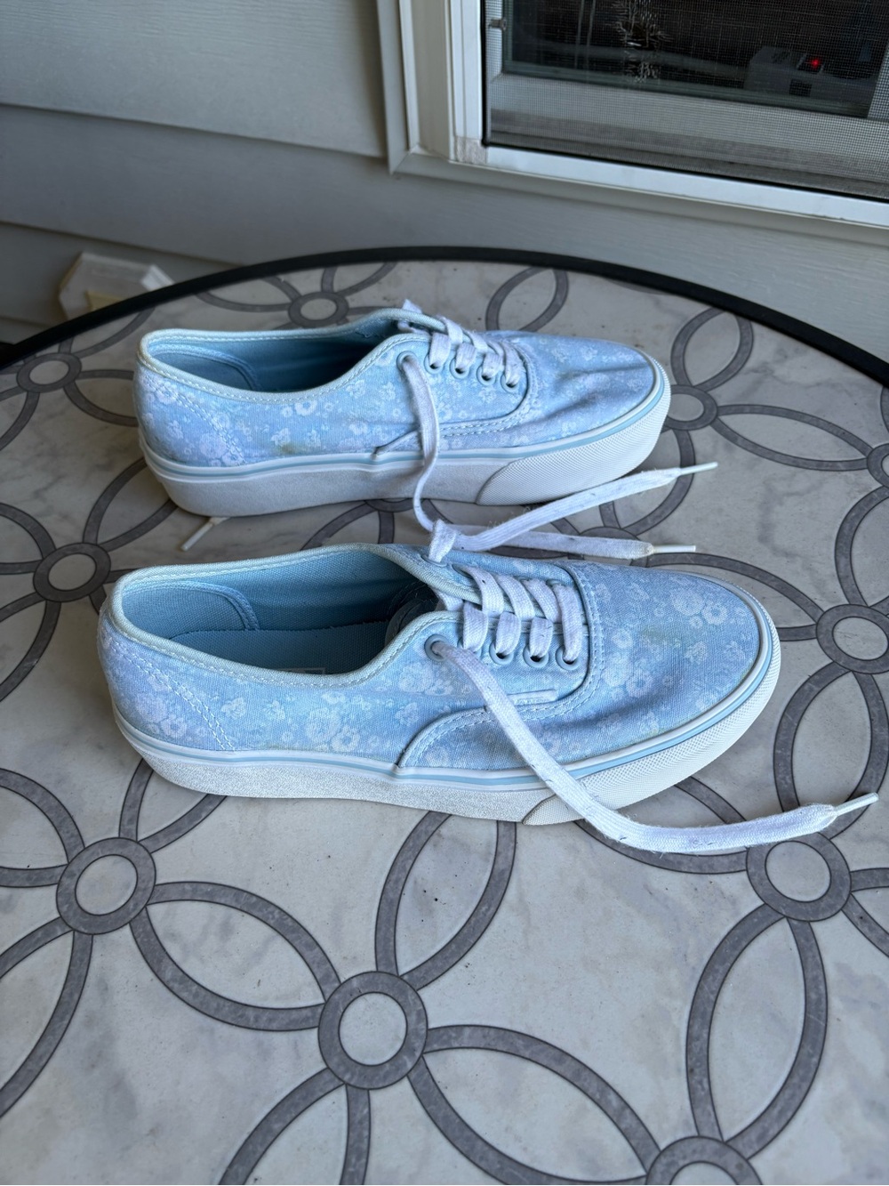 Blue Floral Platform Vans Women’s Size 8